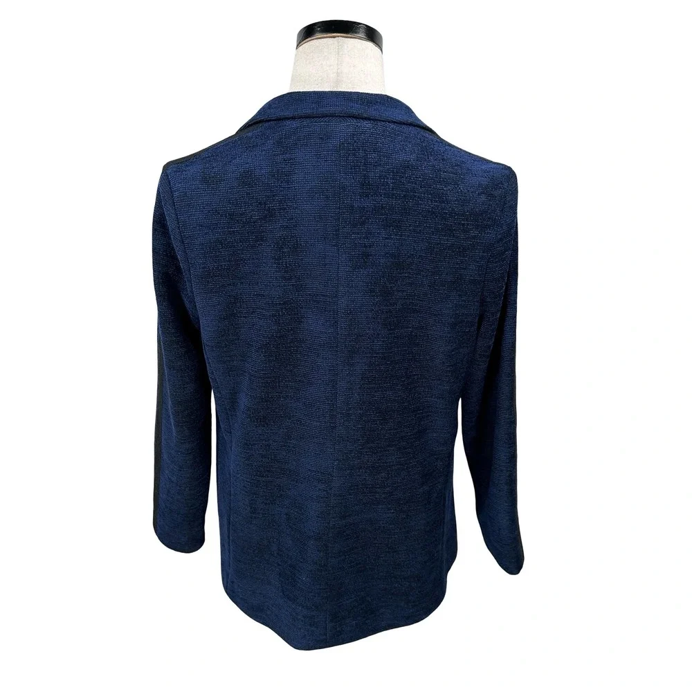 Drew Navy Blue‎ Textured Knit Blazer Jacket Side Stripe Womens Large Made in USA